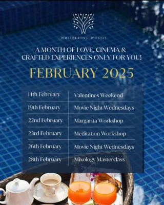 February at Whistling Woods is a whole mood, and we’re all for it!

From candlelit moments to cinematic escapes, handcrafted cocktails to mindful meditation, we’ve curated experiences that are equal parts indulgent and unforgettable. Here’s the breakdown of what’s happening this month:

14-16 Feb | Valentine’s Weekend - Love is in the air, and so are the most romantic experiences we’ve ever planned. Expect candlelit magic, gourmet indulgence, and surprises that will make your heart skip a beat.

19 & 26 Feb | Movie Night Wednesdays - A starlit evening, a kickass film, and the perfect setting to unwind. Cinema meets charm at Whistling Woods!

22 Feb | Margarita Making Workshop - Learn the art of crafting the perfect margarita in this immersive, hands-on experience. Come solo, come with your tribe - either way, we’re gonna have a ball of a time!

23 Feb | Meditation Workshop - If you’ve been looking to pause, reflect and reset amidst the backdrop of nature, this is your sign! Join us for a guided meditation session designed to bring serenity and mindfulness to your weekend.

28 Feb | Mixology Workshop - Elevate your cocktail game with expert techniques, bold flavors, and an unforgettable evening of liquid artistry.

Some things are TOO good to miss! Secure your spot, mark your calendar, and get ready for a month of spectacular experiences at Whistling Woods. DM us for more info now!
.
.
.
.
.
#luxuryvillas #thingstodoinmumbai #weekendgetaway #privatevilla #staycation #travelgram #stayandwander #resortsnearmumbai #natureescapes #travelmumbai #luxurystayindia #staycationideas 

[villas near Mumbai with private pool • Luxury staycation near Mumbai • Romantic getaway near Mumbai • Wellness retreats in Maharashtra • Best resorts near Mumbai for couples • Nature resorts near Mumbai • Weekend getaways from Mumbai • Pet-friendly resorts near
Mumbai • Quiet escapes near Mumbai • Premium villas in Maharashtra • Eco-friendly resorts near Mumbai]