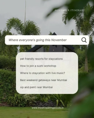 November at Whispering Woods feels slower, softer. Like the calm after all the fireworks.

Think cool evenings by the pool, stories shared over wine and paint, cupcakes that taste like comfort, and weekends that stretch into laughter and late-night movies.

Whether you’re here to unwind or to try something new, this month has a plan made just for you.

DM us to plan your November stay ✨
.
.
.
.
.
.
.
.
#whisperingwoods #luxurystay #villanearmumbai #resortnearmumbai #thingstodoinmumbai #wellnessresort #wellnessretreat #augustplans #natureresorts #getawayweekend #luxuryvilla #cocktailworkshop #petfriendlyresort 

[Villas near Mumbai with private pool • Luxury staycation near Mumbai • Romantic getaway near Mumbai • Wellness retreats in Maharashtra • Best resorts near Mumbai for couples • Nature resorts near Mumbai • Weekend getaways from Mumbai • Pet-friendly resorts near Mumbai • Quiet escapes near Mumbai • Premium villas in Maharashtra • Eco-friendly resorts near Mumbai]